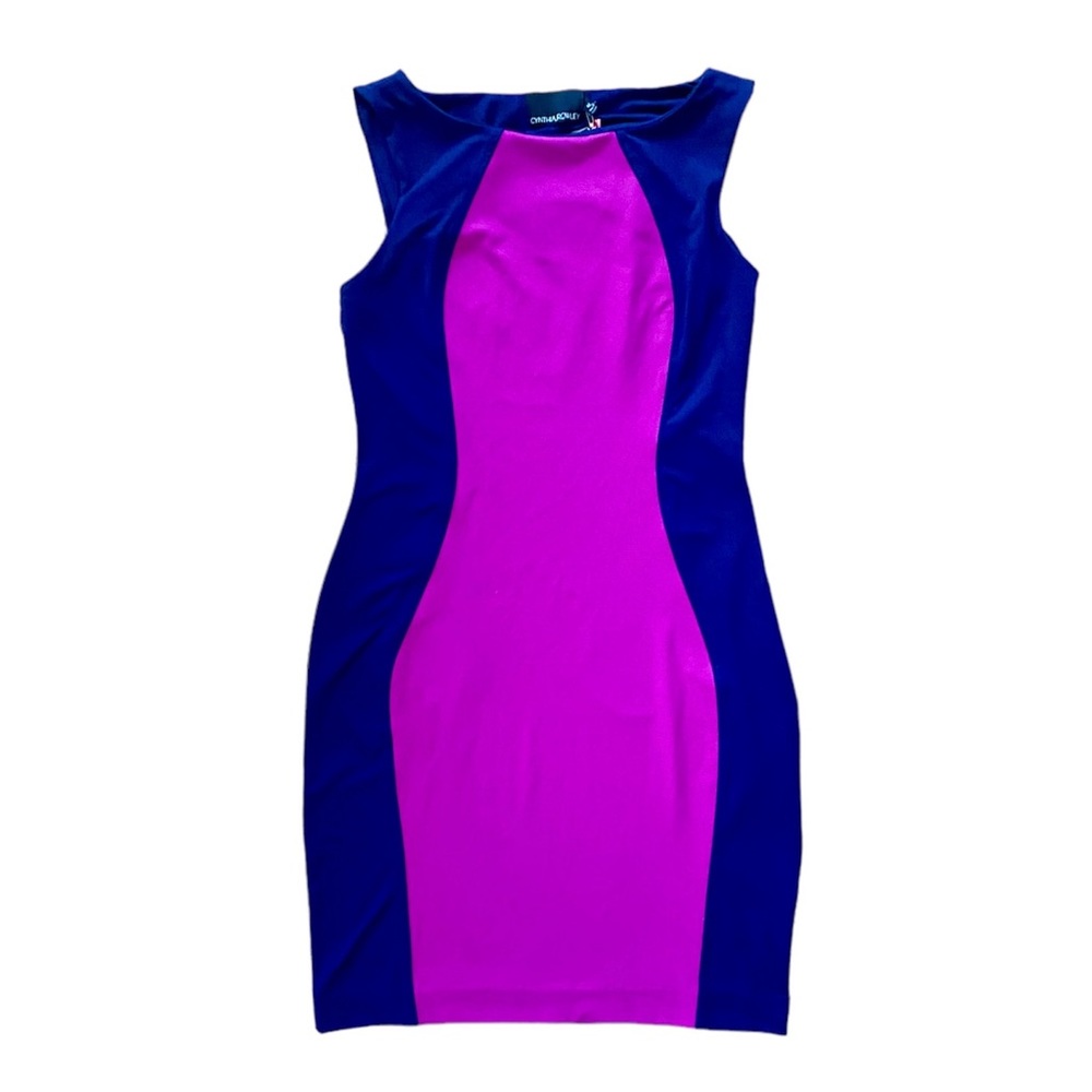 Cynthia Rowley Color Block Dress M Navy Blue Purple Bodycon Stretchy Sleeveless
